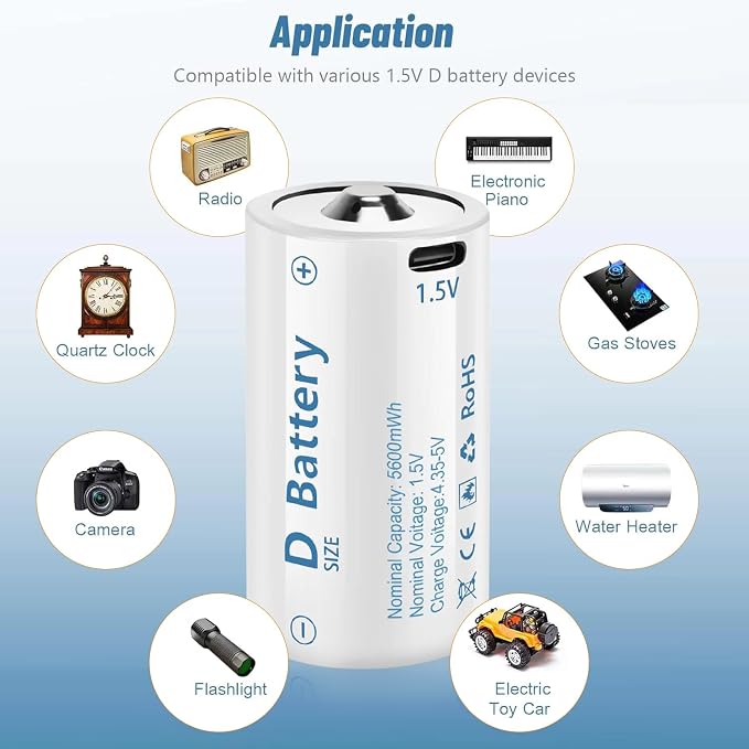 D Cell Batteries 4 Pack, Lithium D Batteries 5600mWh, Rechargeable D Batteries - Image 3