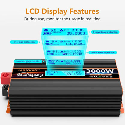 3000 Watt Pure Sine Wave Power Inverter 24V DC to 110V 120V Converter - Image 2