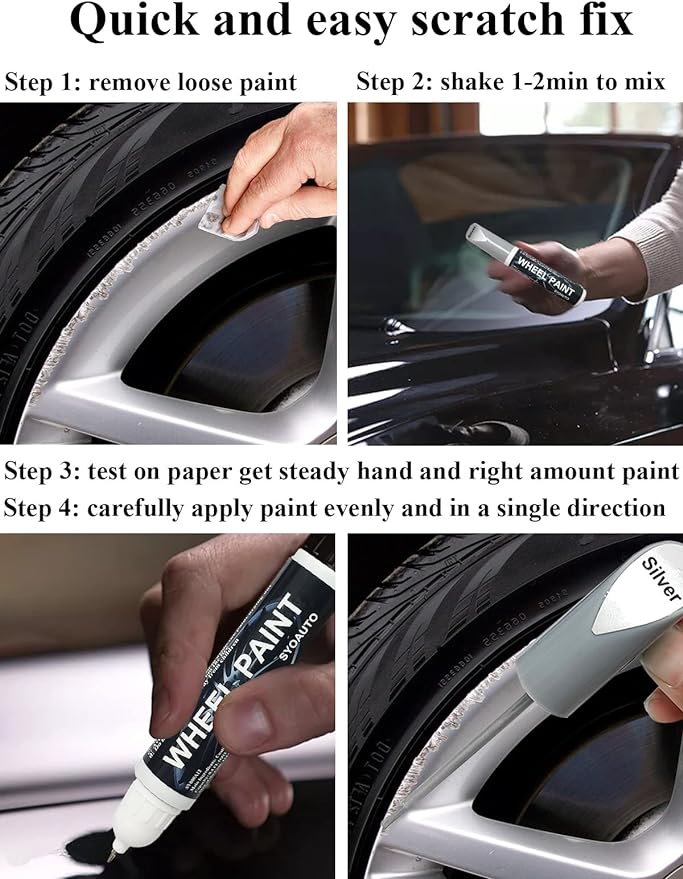 SYOAUTO Silver Rim Touch Up Paint Rim Scratch Repair Pen Wheel Touch Up Paint - Image 6