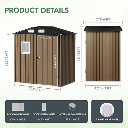 6X4FT Outdoor Steel Storage Shed - Image 3