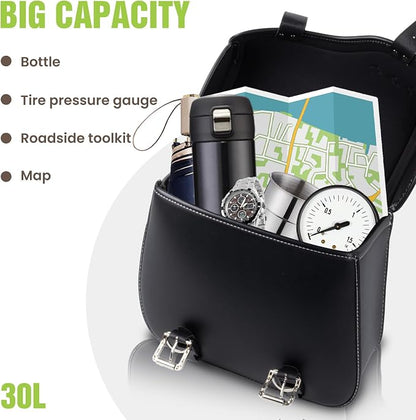 30L Motorcycle Saddlebags Water-Resistant PU Leather Storage - Image 2