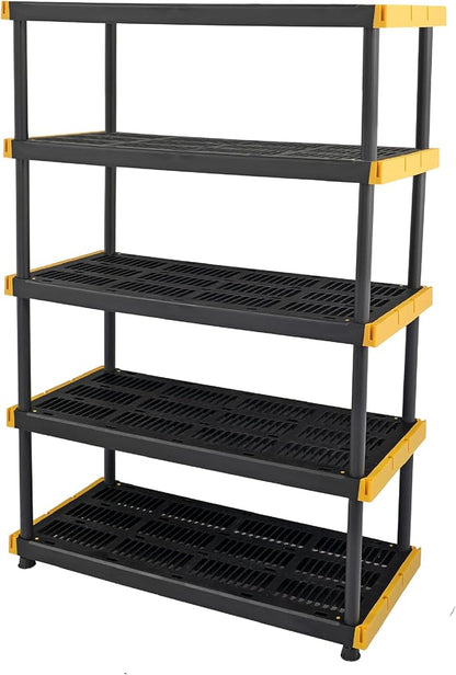 CX Black & Yellow®, 5-Tier Heavy Duty Plastic Storage Shelving Unit, by BLACKYELLOW