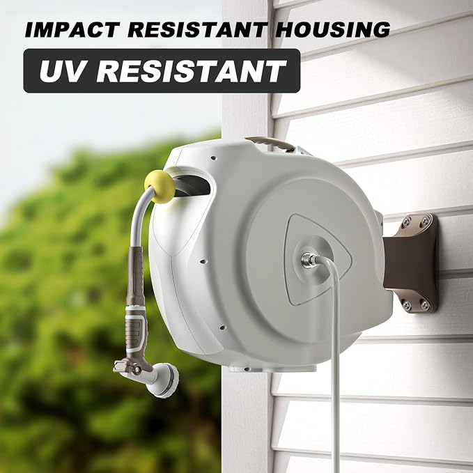 Retractable Garden Hose Reel, 1/2 in 100+6 ft, Heavy Duty Wall Mounted Water - Image 2