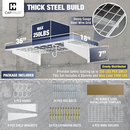 CAPHAUS 2-Pack Garage Shelving Wall Mounted 72x18 Inch, Heavy Duty Metal Wall - Image 3