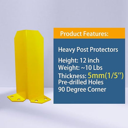 Pallet Rack Post Protectors 12" Height Steel Pallet Rack Guard, Safety Yellow - Image 2