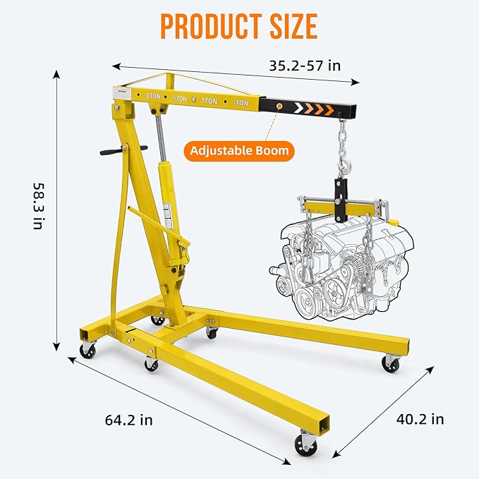 Engine Hoist with Lever, 2 Ton 4000 Lbs Heavy Duty Folding Cherry Picker Engine - Image 5