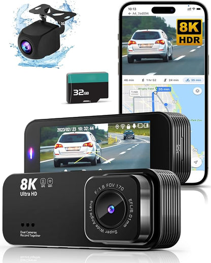 Dash Cam Front and Rear, 8K/2.5K UHD Dash Camera by lensuge