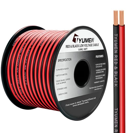 100FT 12/2 Gauge 2pin 2 Color Red Black Cable Hookup Electrical Wire LED Strips by Tyumen