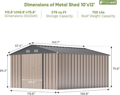 Patiowell 10 x 12 FT Metal Storage Shed - Image 5