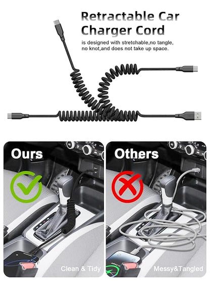 Car Carplay Cable 2Pack 3ft Coiled USB A to USB C Fast Charge Cord - Image 2