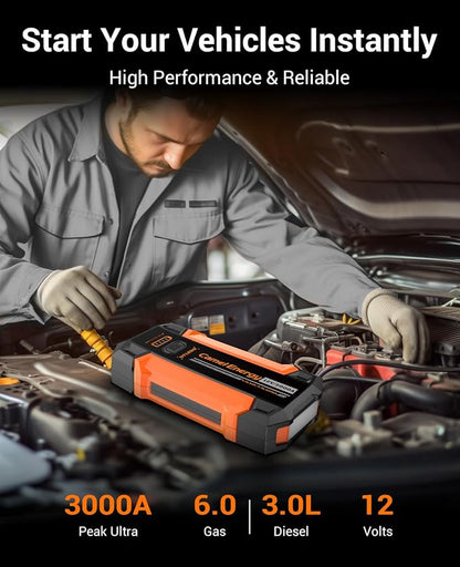 Portable Jump Starter 3000A Peak Car Battery Pack, 12V Jump Box up to 9.0L - Image 2