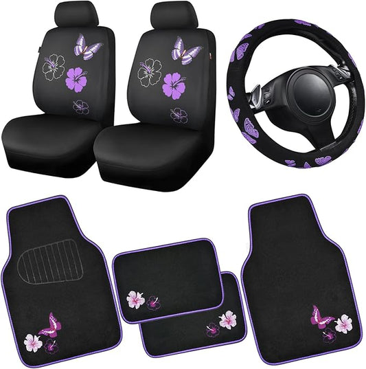 CAR PASS Universal Butterfly Car Seat Covers Front Set, Embroidered Flower by CARPASS