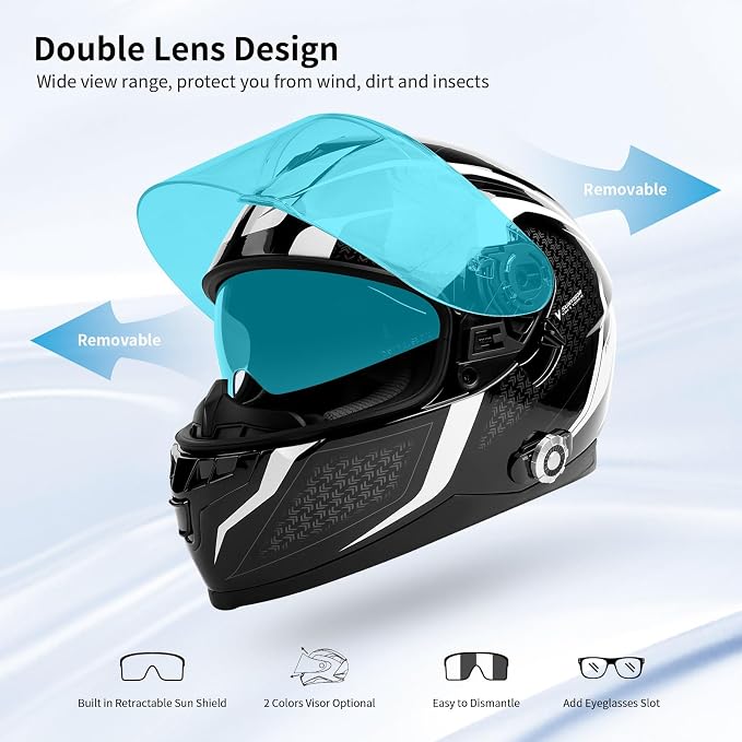 Full Face FreedConn Motorcycle Helmet Bluetooth 5.0 Integrated 2 Way Intercom - Image 7