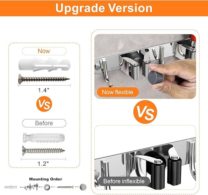 Mop and Broom Holder Wall Mount, Upgraded Broom Organizer Wall Mount, Stainless - Image 5
