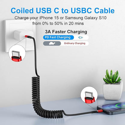 Coiled USB C Cable for Car 3FT & 6FT, USB C to USB C Fast Charging Cable USB - Image 2