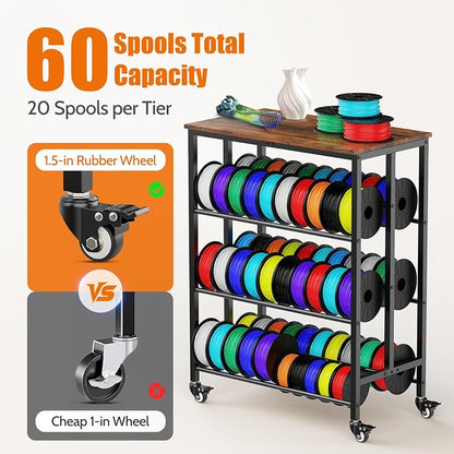3D Printer Filament Cart, 2 Rows Filament Storage Rack Shelf - Image 3