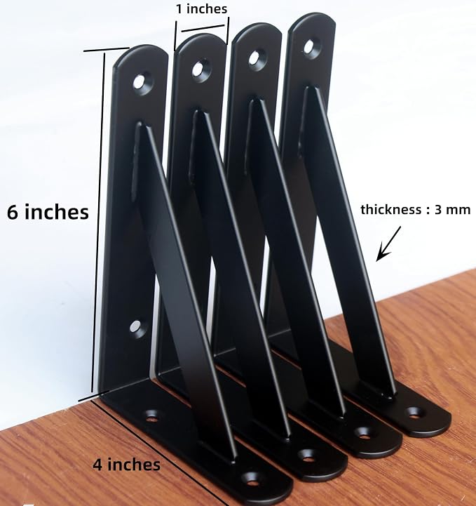 16 Pack L6 x H 4" Black Heavy Duty Shelf Brackets - Image 2