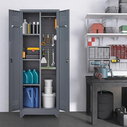 GREATMEET 65" Broom Storage Cabinet, Metal Utility Closet - Image 7