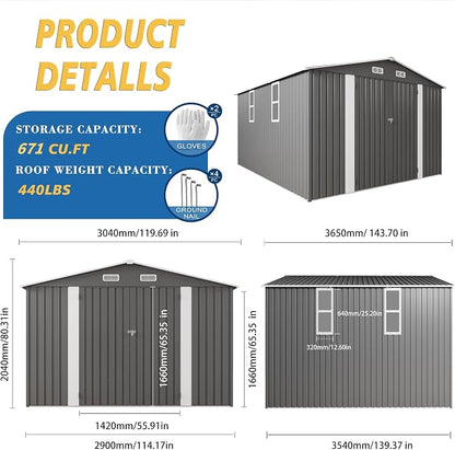 10x12x6.7FT Outdoor Storage Shed, Galvanized Steel Garden Shed - Image 7