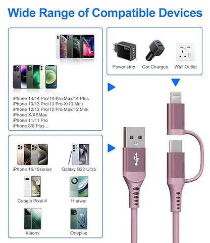 USB to USB C and Lightning Pink Car Charger Cable - Image 6