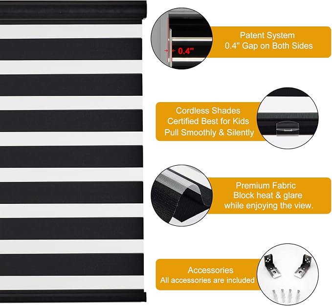 Persilux Cordless Zebra Blinds for Windows Free-Stop Window Shades Dual Layer - Image 2
