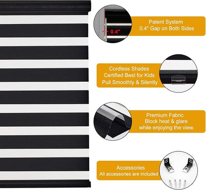 Persilux Cordless Zebra Blinds for Windows Free-Stop Roller Windows Shades Dual - Image 2