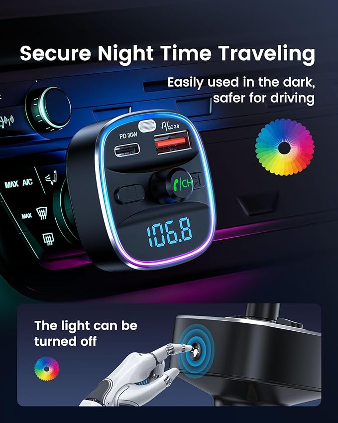 LENCENT Bluetooth 5.4 FM Transmitter Car Adapter 48W Wireless Radio Music - Image 7