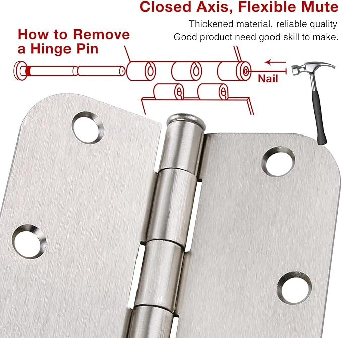 48 Pack Interior Door Hinges Brushed Nickel 3.5 Inch x 3 1/2" Rounded 5/8" - Image 2