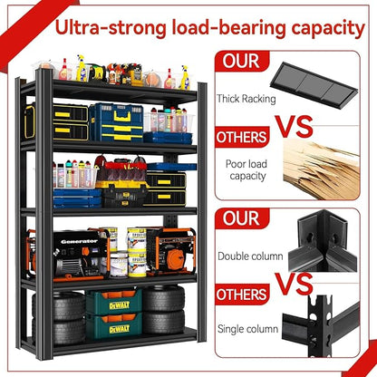 Adjustable 5-Tier Garage Shelving, Heavy Duty Steel Storage Rack, High Load - Image 4