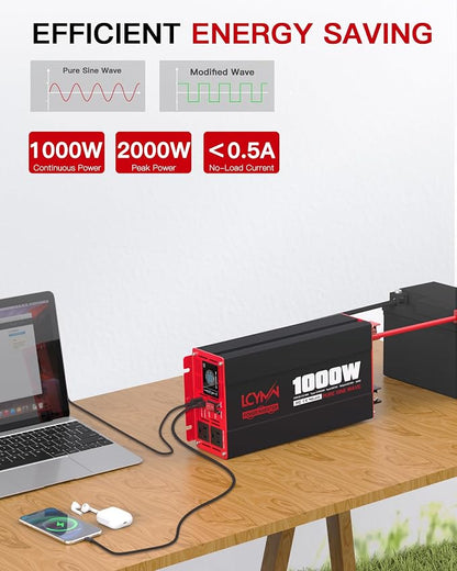 1000 Watts Pure Sine Wave Power Inverter 12V DC to 110V 120V AC Converter - Image 3