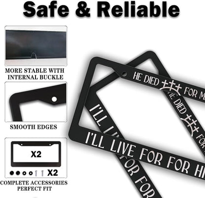 Fun License Plate Frame Cover Black and White License Plate Frames He Died - Image 4