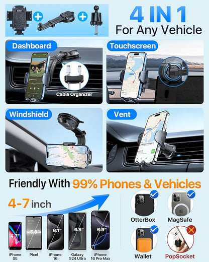HTU Upgraded Strongest Suction Car Phone Holder Bendable Arm, Never Block View - Image 6