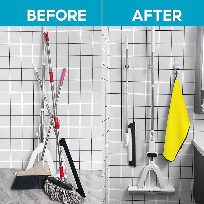 Broom Holder Wall Mount, 6 Pack Broom and Mop Organizer Wall Hanging Self - Image 3
