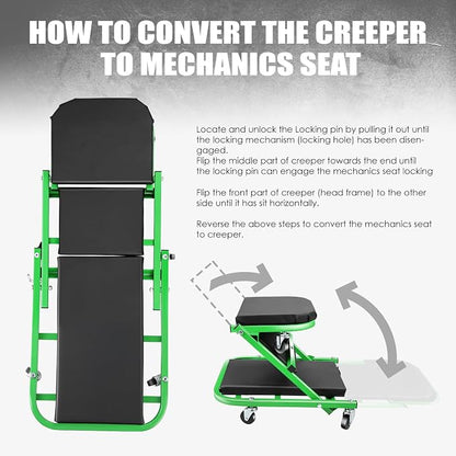 DNA MOTORING 40 Inches Folding 2 in 1 Rolling Z Creeper, Adjustable Roller - Image 3