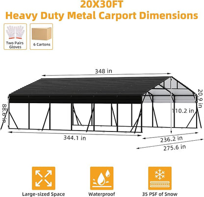 20 x 30 FT Metal Carport with Galvanized Steel Roof, Heavy Duty Metal Roof - Image 2