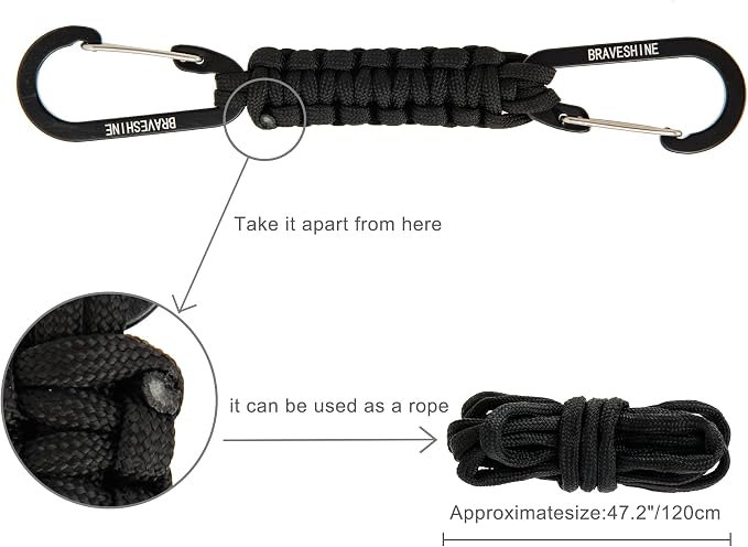 BRAVESHINE Paracord Keychain Carabiner Clip, D Ring Lanyard Hanger Stroller Hook - Image 3