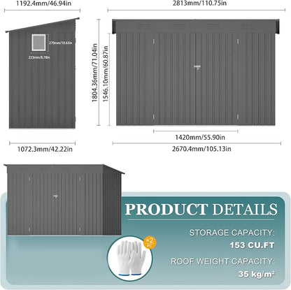 4 * 9.2 * 6 FT Outdoor Storage Shed, Galvanized Steel Garden Shed - Image 6