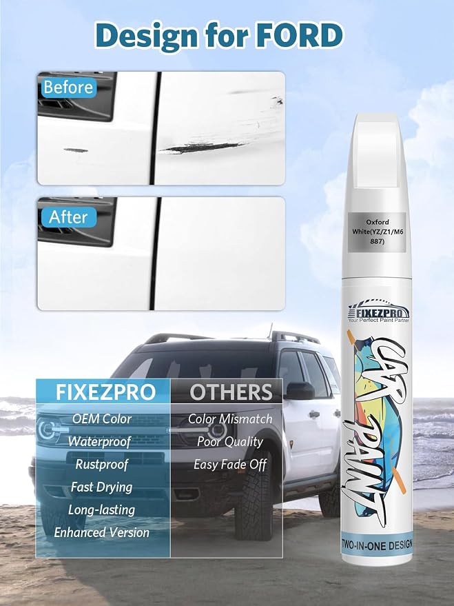 Oxford White Touch Up Paint for Ford, Car Paint Scratch Repair Remover Pen - Image 2