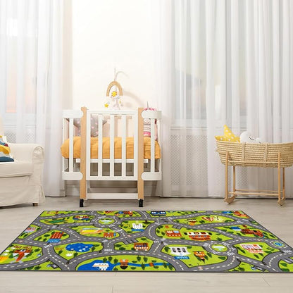 STARUIA Washable Kids Play Rug for Playroom, Boys Car Rug for Kids Toy Cars - Image 2