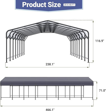 Polar Aurora 20x40 FT Metal Carport - Image 4
