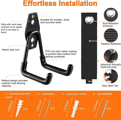 Heavy Duty Garage Hooks 4 Pack, 7.7 inch U Shaped Long Hanger, - Image 3