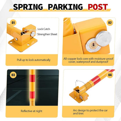 Zonon 2 Pcs Spring Parking Post Folding Heavy Metal Parking Barrier Lock - Image 3