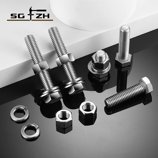 1/4-20 x 5" Hex Head Screw Bolt, Flat & Lock Washers, Fully Threaded, by SG TZH - Image 7