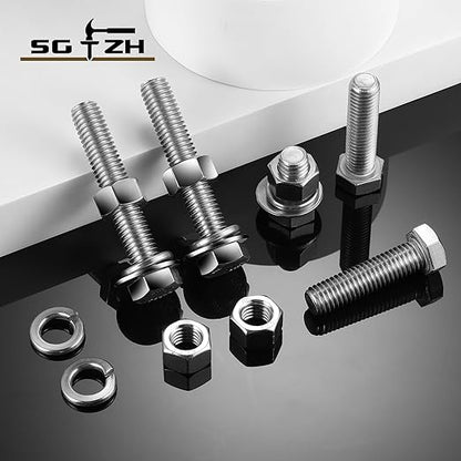 1/4-20 x 1/2" Hex Head Screw Bolt, Flat & Lock Washers, Fully Threaded - Image 7