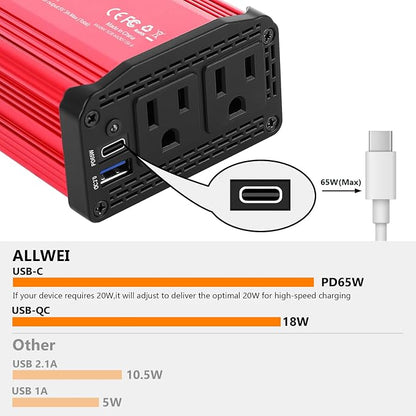 ALLWEI 300W Car Power Inverter - Image 3