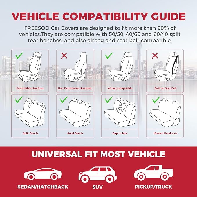 FREESOO Car Seat Covers Front Seats 2PCs, Waterproof Automotive Seat Covers - Image 7