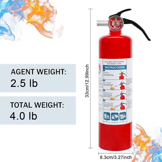1 Pack ABC Dry Chemical Fire Extinguisher, 2.5 lb 1A:10B:C Rating - Image 6