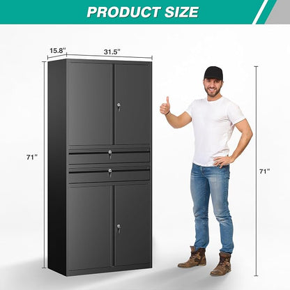 Metal Storage Cabinet with Drawer and Locks - Image 2