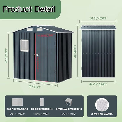 6X4X6.5 FT Compact Vertical Outdoor Steel Storage Shed - Image 3