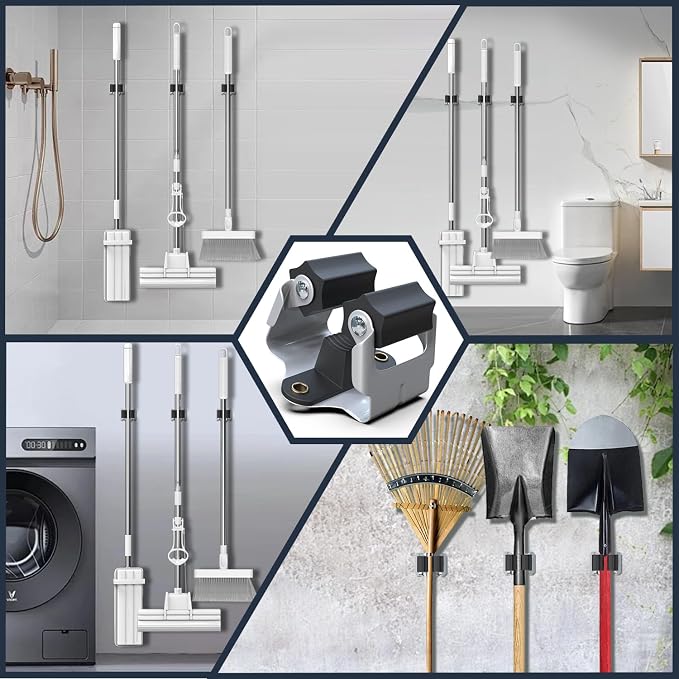 3-H 4 Pack Mop and Broom Holder Big Size Hanging 1 KG Extra, Broom Holder Wall - Image 2